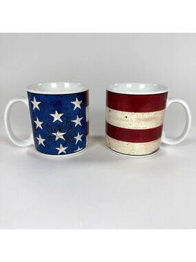 Warren Kimble Colonial Sakura 1997 Flag Mug Set Of 2 American Flag Design